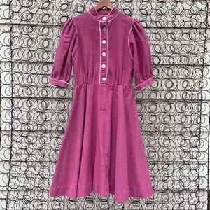 Vintage 60s Mauve Pink Woven Puff Sleeve button bodice dress